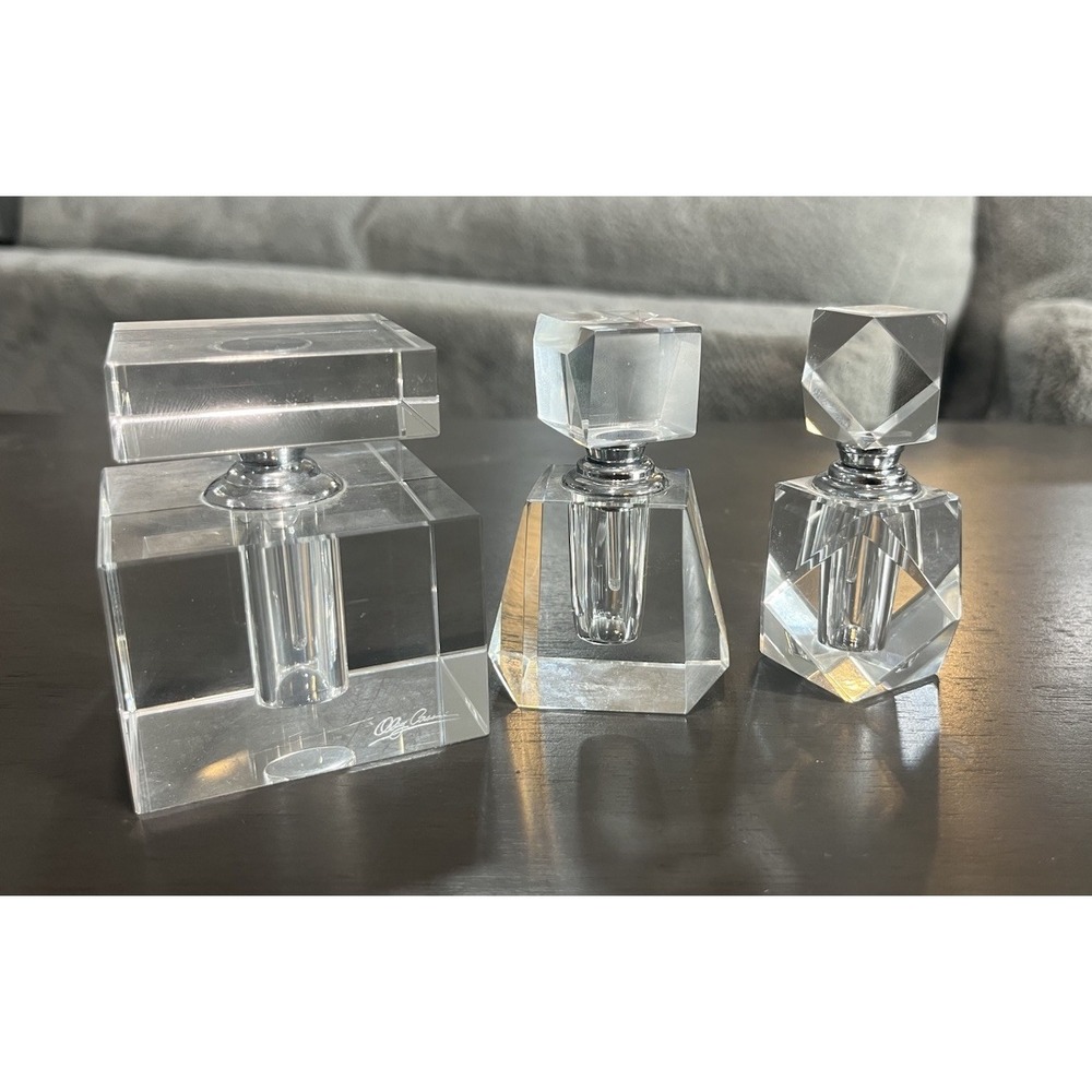 Signed‎ Oleg Cassini Clear Cut Glass Perfume Bottle Lot Of 3